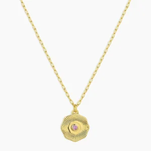 18K Gold Plated Amethyst Birthstone Coin Necklace