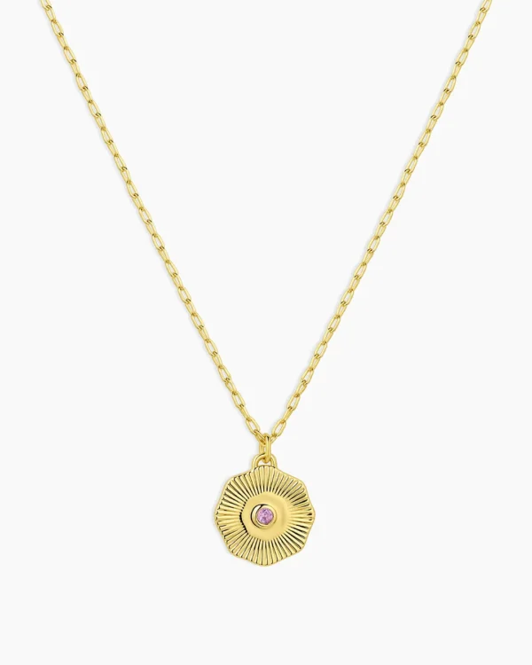 18K Gold Plated Amethyst Birthstone Coin Necklace