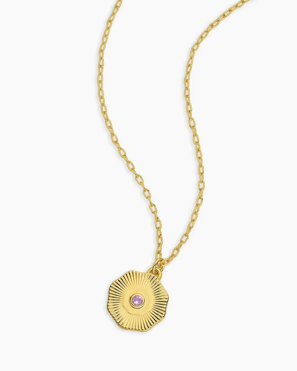 18K Gold Plated Amethyst Birthstone Coin Necklace