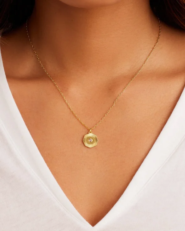 18K Gold Plated Amethyst Birthstone Coin Necklace
