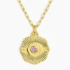18K Gold Plated Amethyst Birthstone Coin Necklace