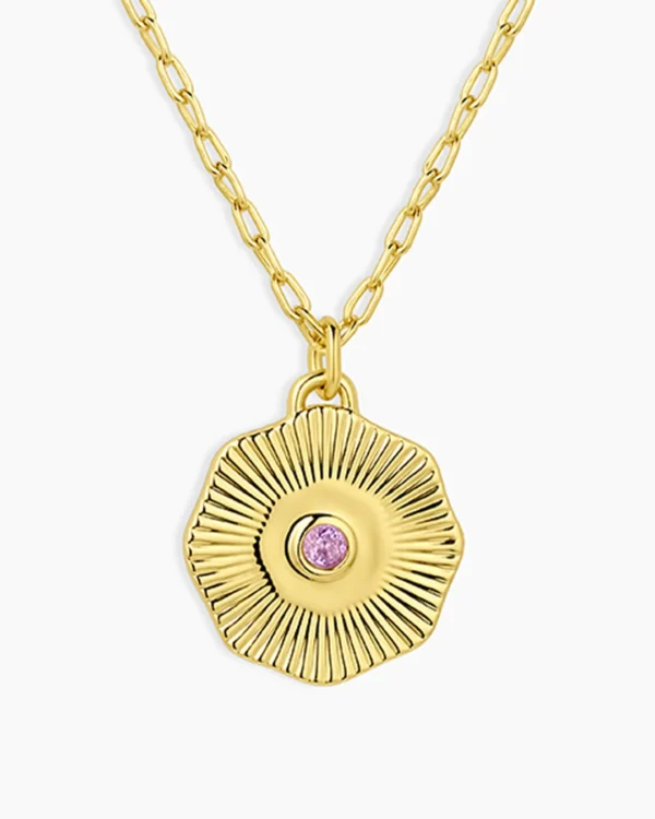 18K Gold Plated Amethyst Birthstone Coin Necklace